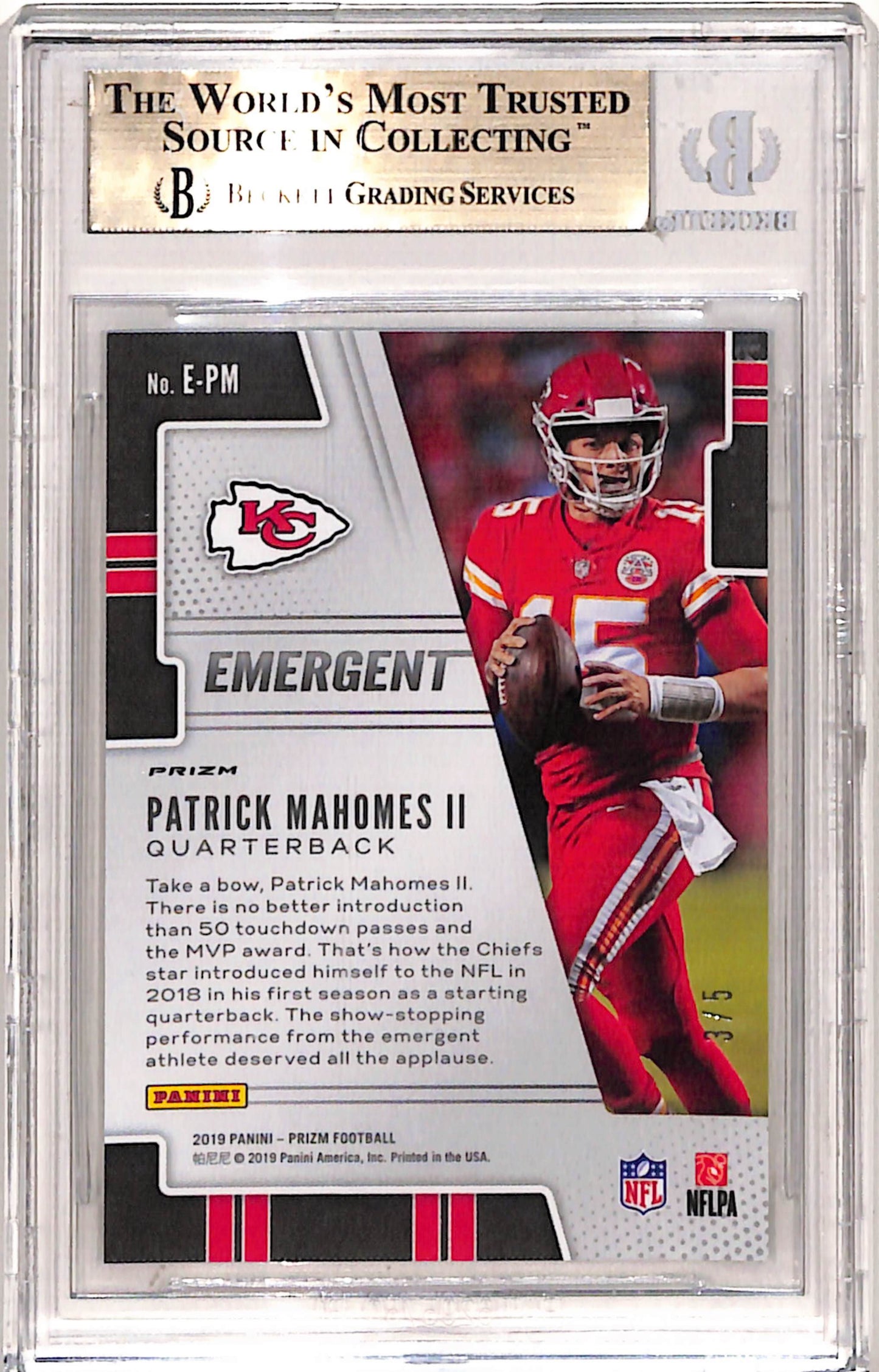 Patrick Mahomes 2019 Panini Prizm Emergent Gold Vinyl #3/5 BGS 9.5 Gem Mint