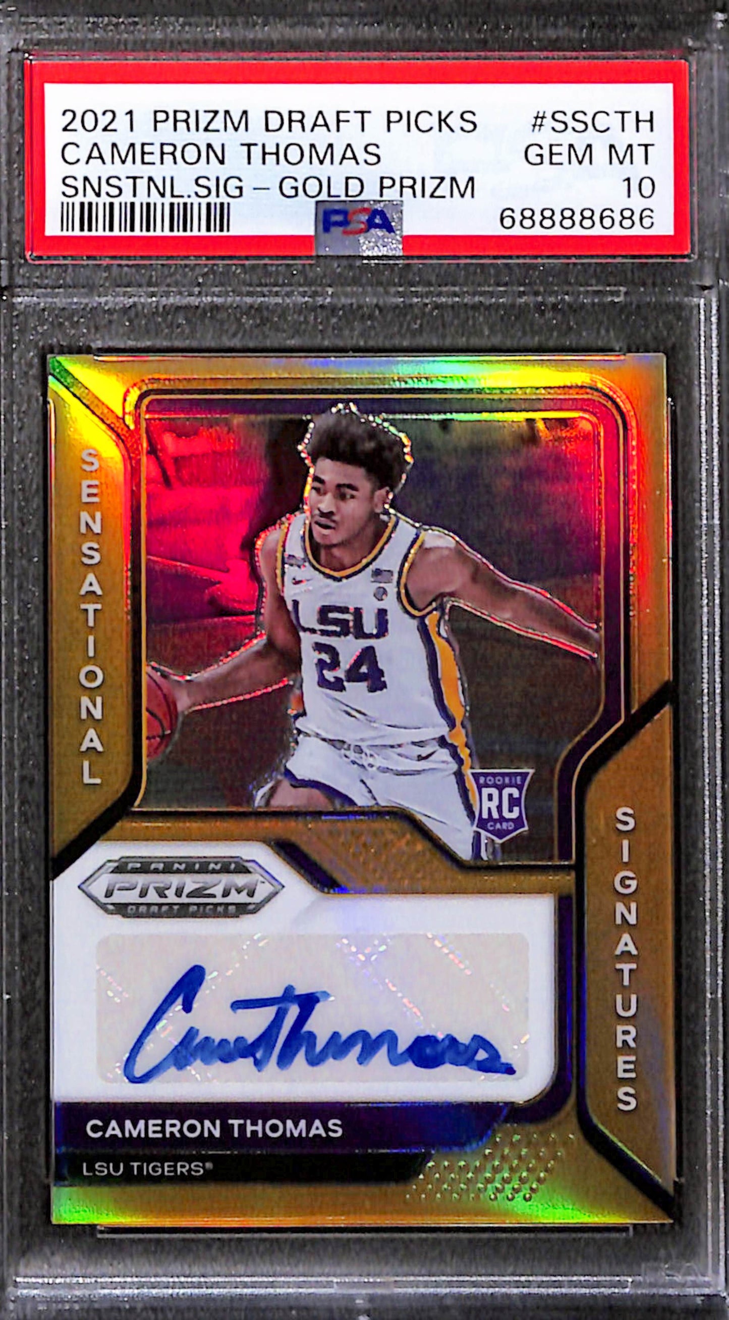 Cameron Thomas 2021 Panini Prizm Draft Picks Gold Prizm Auto #9/10 PSA 10