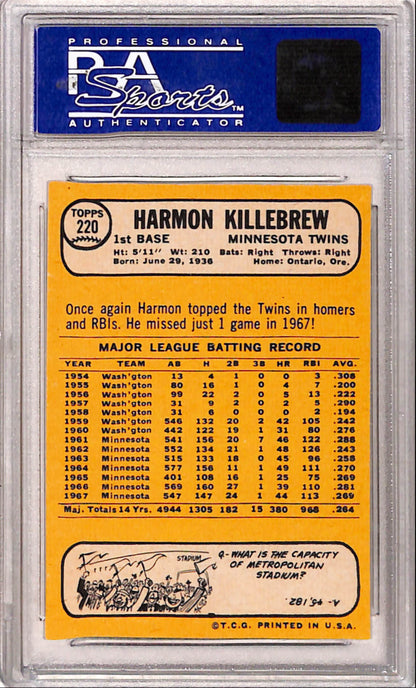 Harmon Killebrew 1968 Topps #220 PSA 8 Nm-Mint
