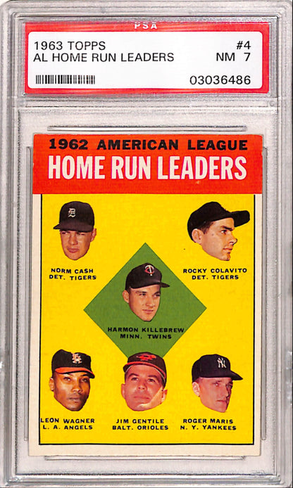 Roger Maris AL Home Run Leaders 1963 Topps #4 PSA 7 Near Mint