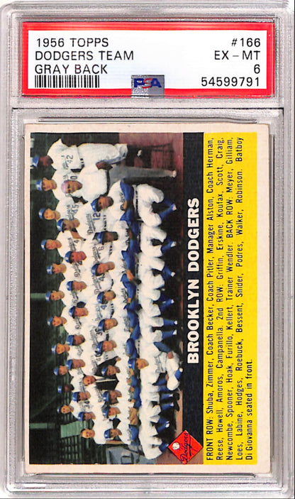 Brooklyn Dodgers 1956 Topps #166 Team Checklist PSA 6 Ex-Mint