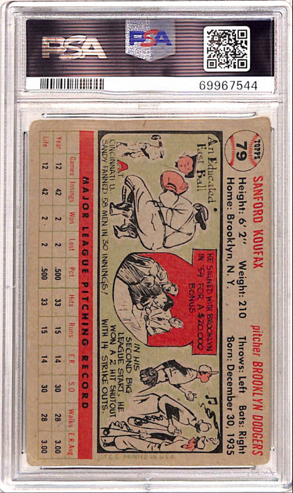 Sandy Koufax 1956 Topps #79 Gray Back PSA 2.5 Good+