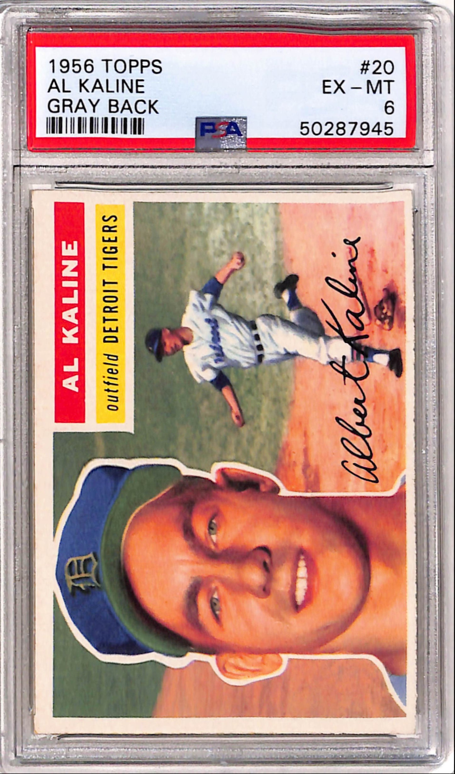 Al Kaline 1956 Topps #20 Gray Back PSA 6 Ex-Mint