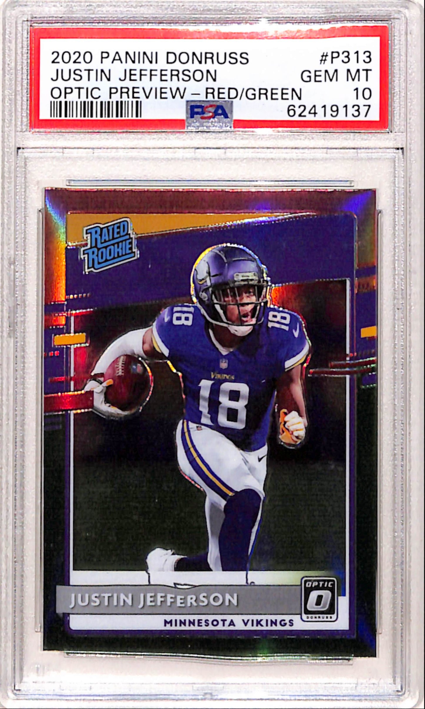Justin Jefferson 2020 Donruss Optic Rookie #P313 Red/Green PSA 10 Gem Mint