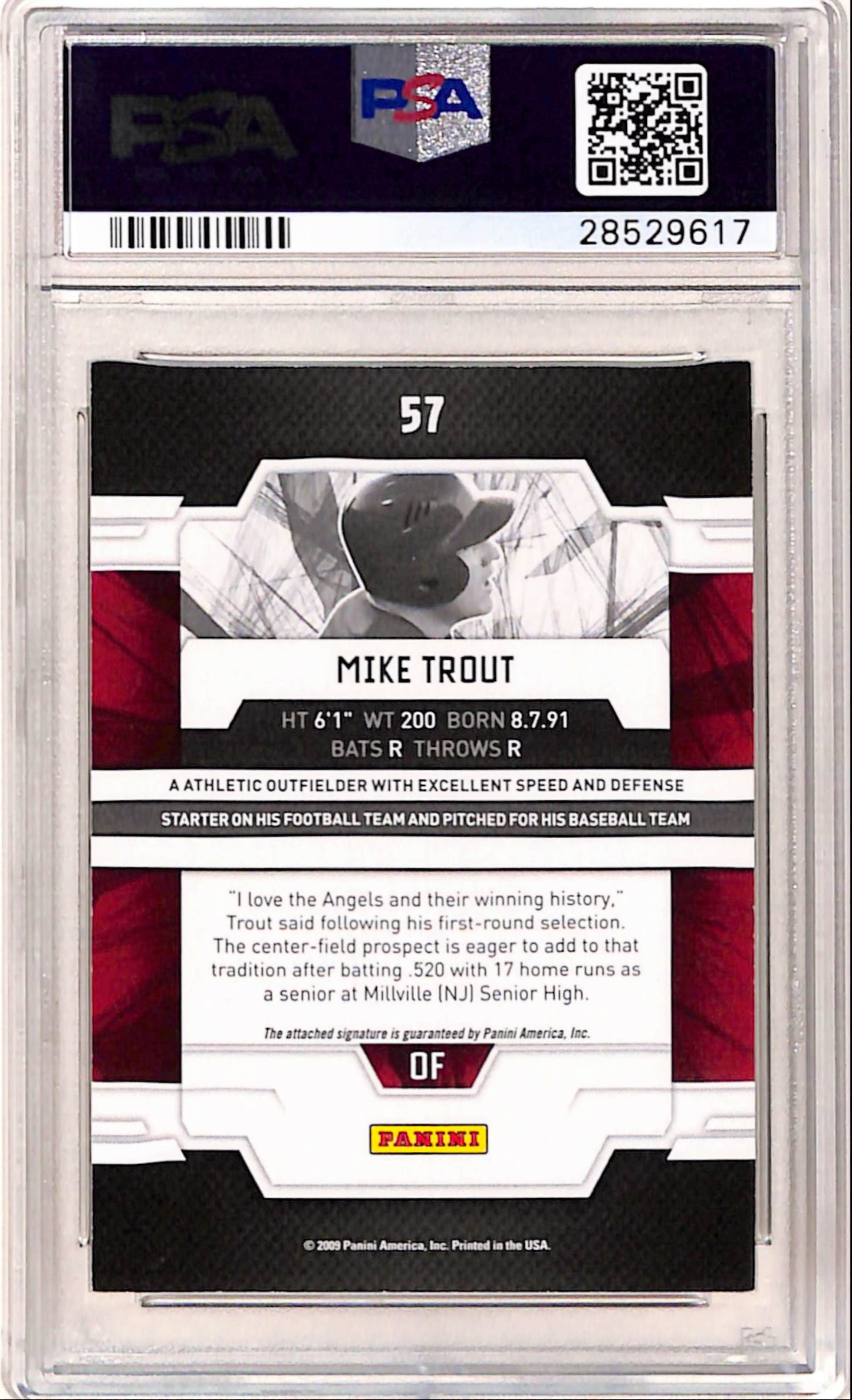 Mike Trout 2009 Donruss Elite Extra Edition Auto #217/495 PSA 8 Nm-Mint