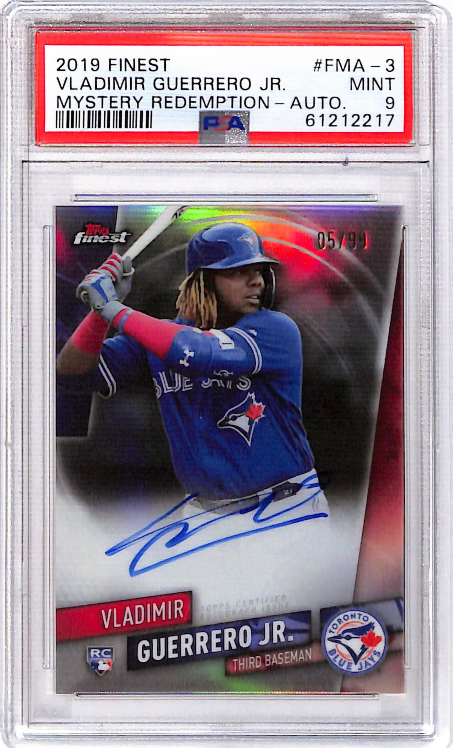 Vladimir Guerrero Jr. 2019 Finest Mystery Redemption Auto #5/99 PSA 9 Mint