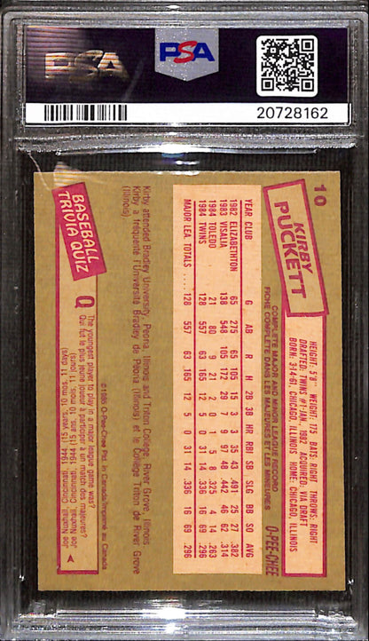 Kirby Puckett 1985 O-Pee-Chee Rookie #10 PSA 10 Gem Mint
