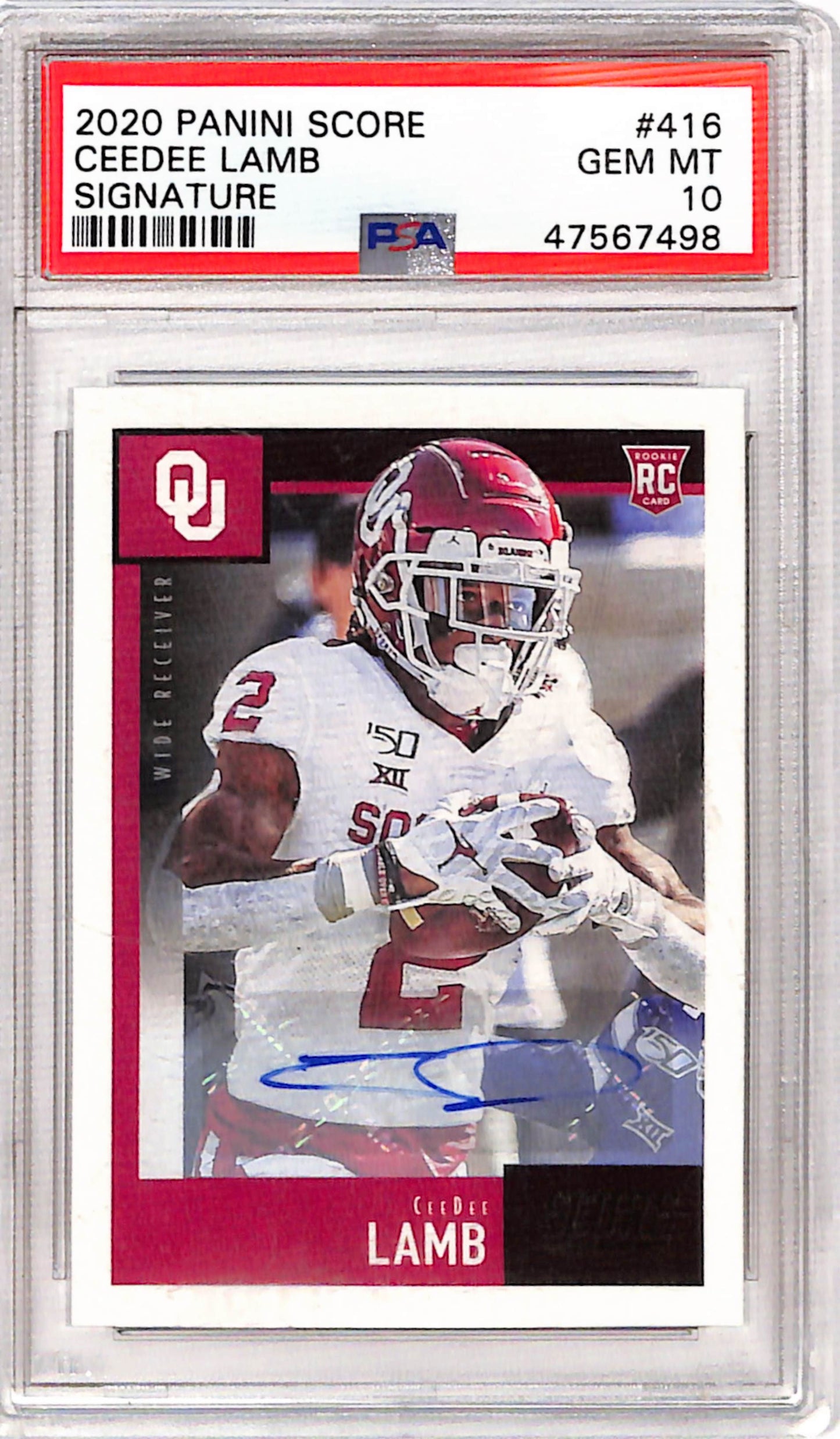 CeeDee Lamb 2020 Score Rookie #416 Auto PSA 10 Gem Mint