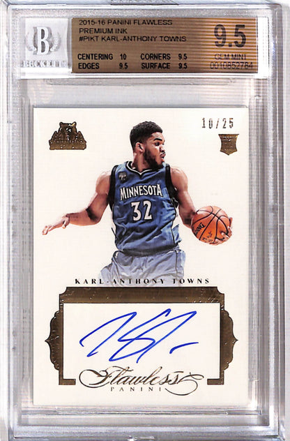 Karl-Anthony Towns 2015 Panini Flawless Premium Ink Rookie Auto #10/25 BGS 9.5;Auto 10