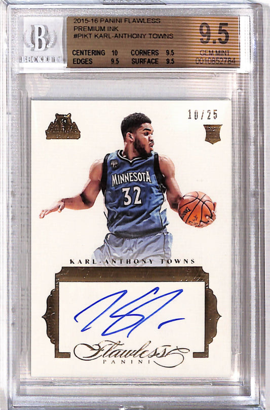 Karl-Anthony Towns 2015 Panini Flawless Premium Ink Rookie Auto #10/25 BGS 9.5;Auto 10