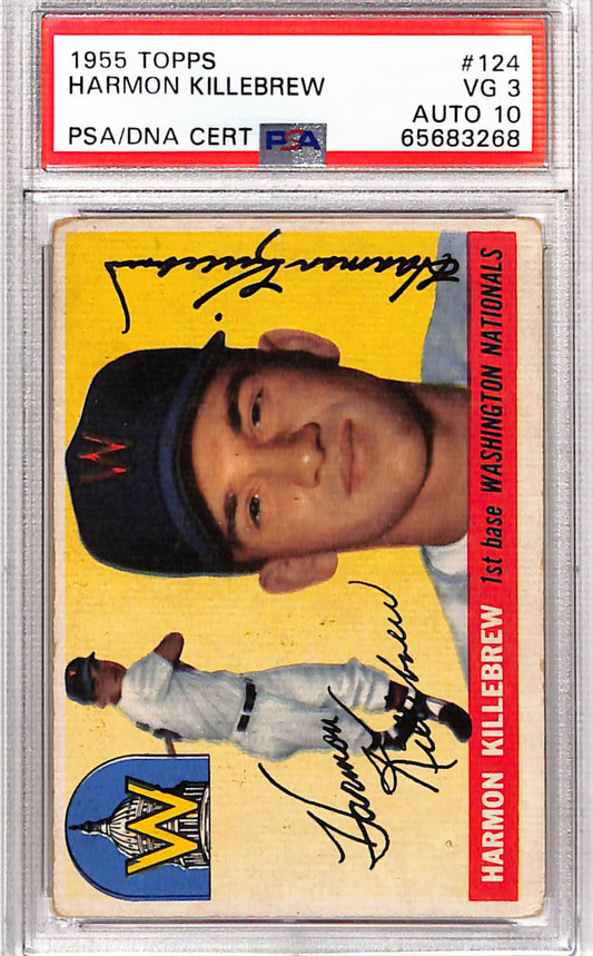 Harmon Killebrew 1955 Topps Rookie #124 PSA 3 Auto 10