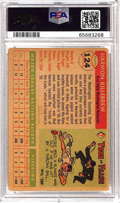 Harmon Killebrew 1955 Topps Rookie #124 PSA 3 Auto 10