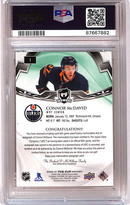 Connor McDavid 2020 Upper Deck The Cup Button Auto #1/3 PSA Auth
