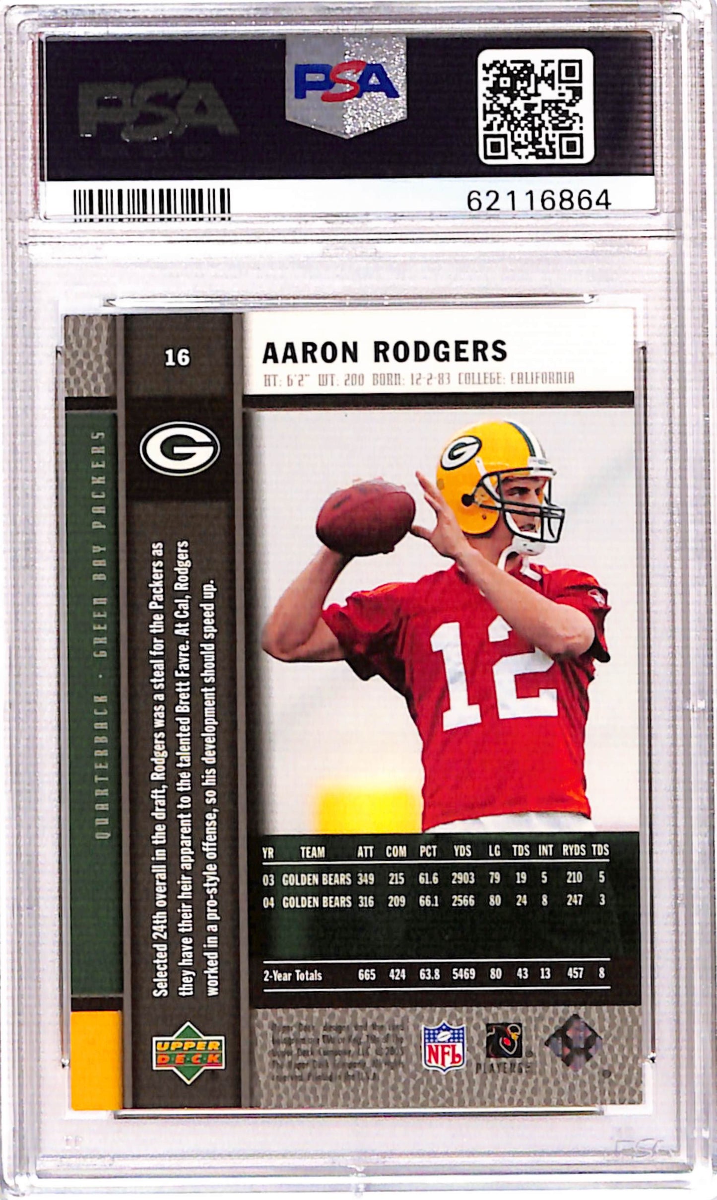 Aaron Rodgers 2005 Upper Deck Rookie Premiere #16 PSA 10 Gem Mint