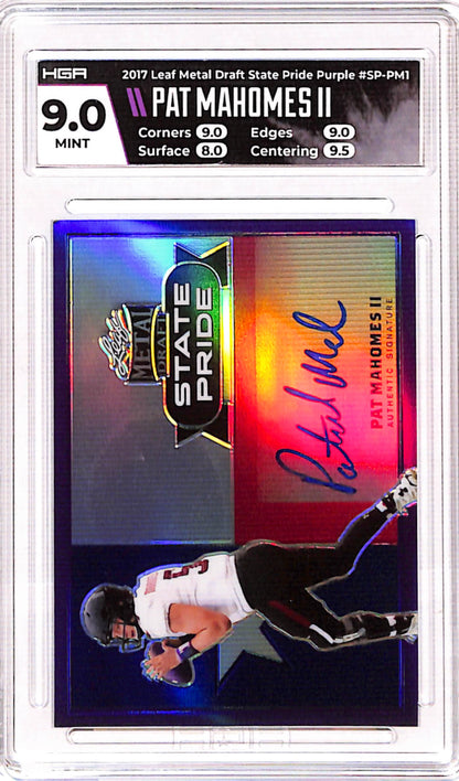 Patrick Mahomes II 2017 Leaf Metal Draft State Pride Purple Auto #5/25 HGA 9 Mint Auto 10