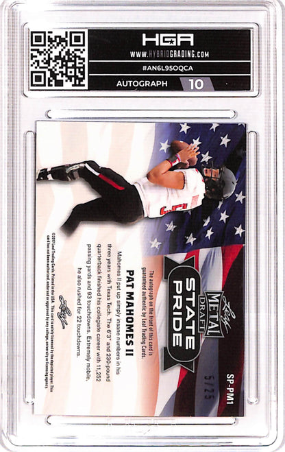 Patrick Mahomes II 2017 Leaf Metal Draft State Pride Purple Auto #5/25 HGA 9 Mint Auto 10