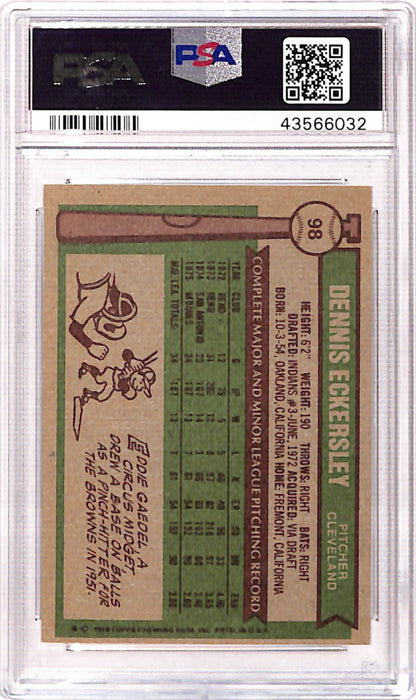 Dennis Eckersley 1976 Topps Rookie #98 PSA 9 Mint