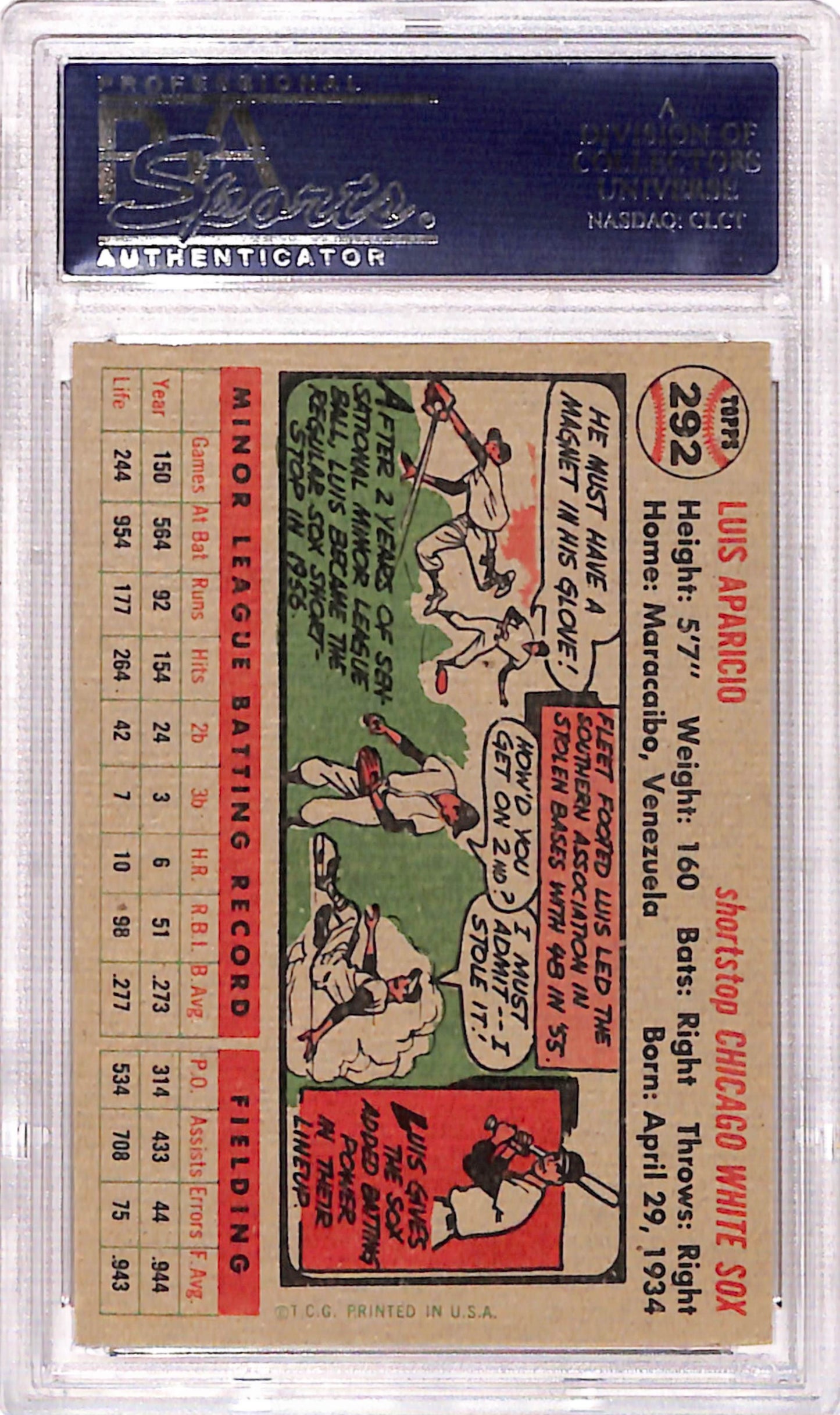 Luis Aparicio 1956 Topps Rookie #292 PSA 8.5 Nm-Mint+