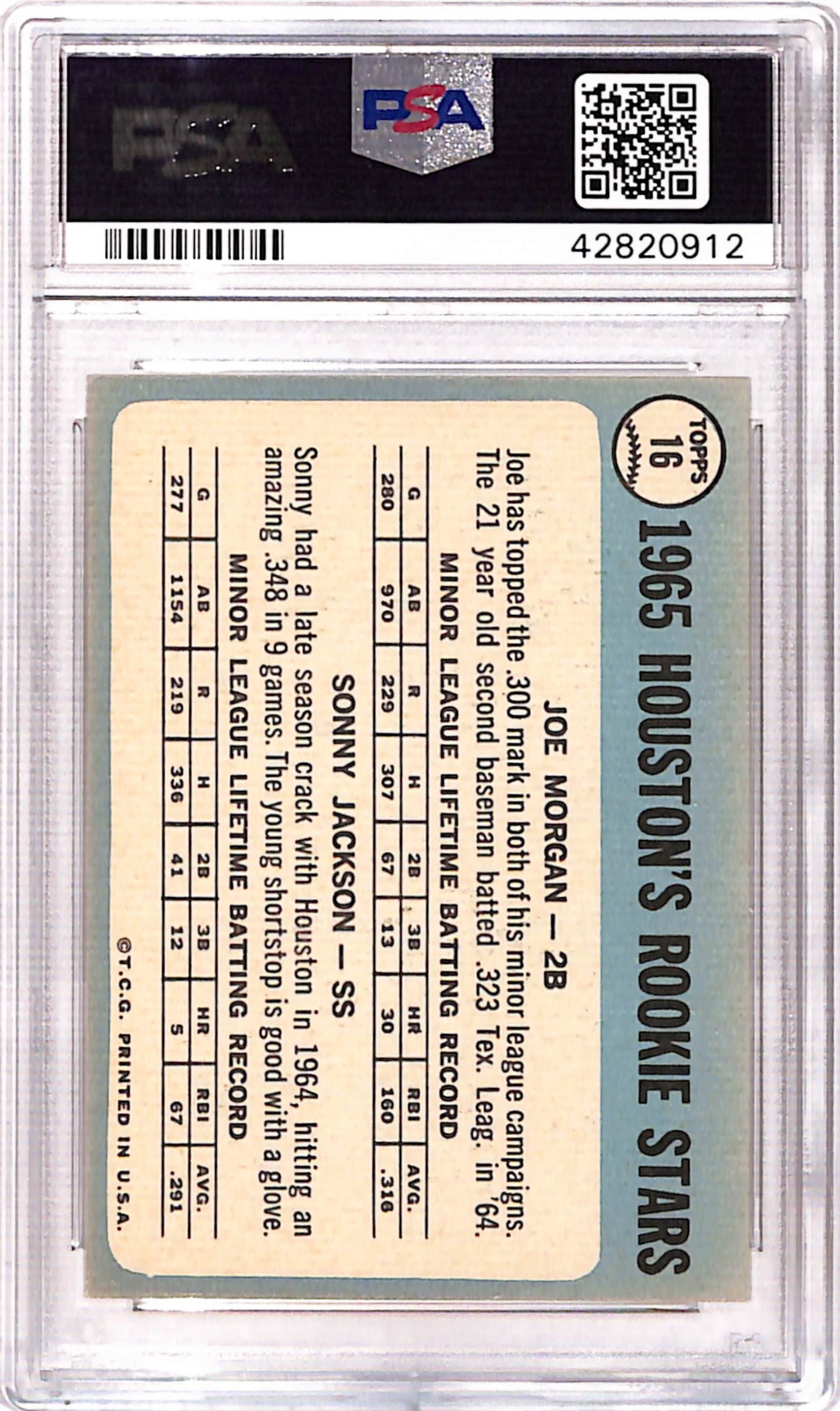 Joe Morgan 1965 Topps Rookie #16 PSA 8 NM-MINT