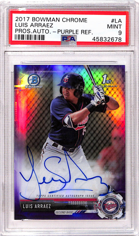 Luis Arraez 2017 Bowman Chrome Purple Refractor Auto #90/250 PSA 9 Mint