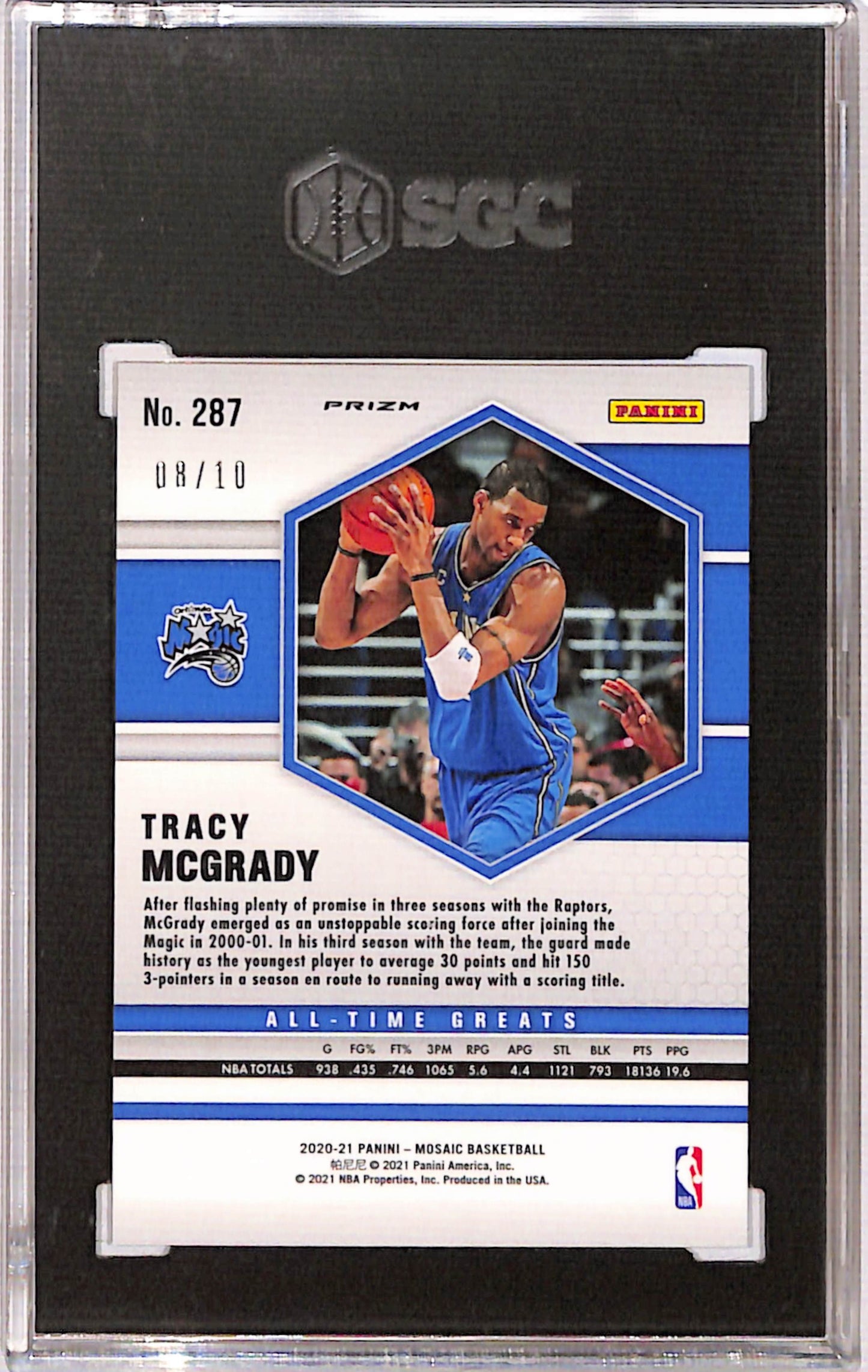Tracy McGrady 2020 Panini Mosaic Fast Break Gold Prizm #8/10 SGC 9.5 Mint+