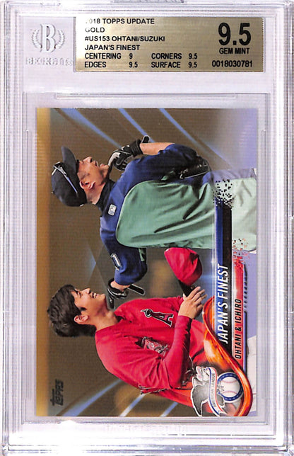 Shohei Ohtani + Ichiro 2018 Topps Update #US153 Gold #1329/2018 BGS 9.5 Gem Mint