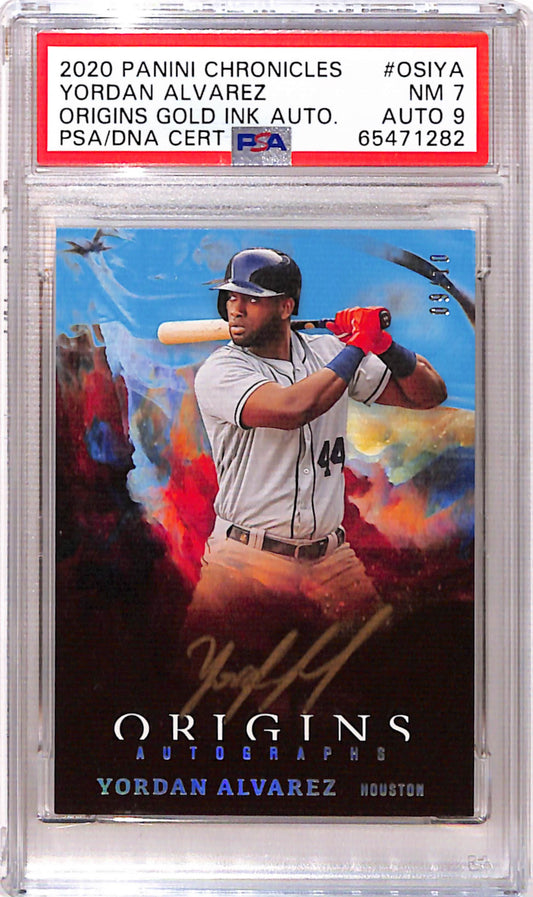 Yordan Alvarez 2020 Panini Chronicles Origins Gold Ink Auto #9/10 PSA 7 Auto 9