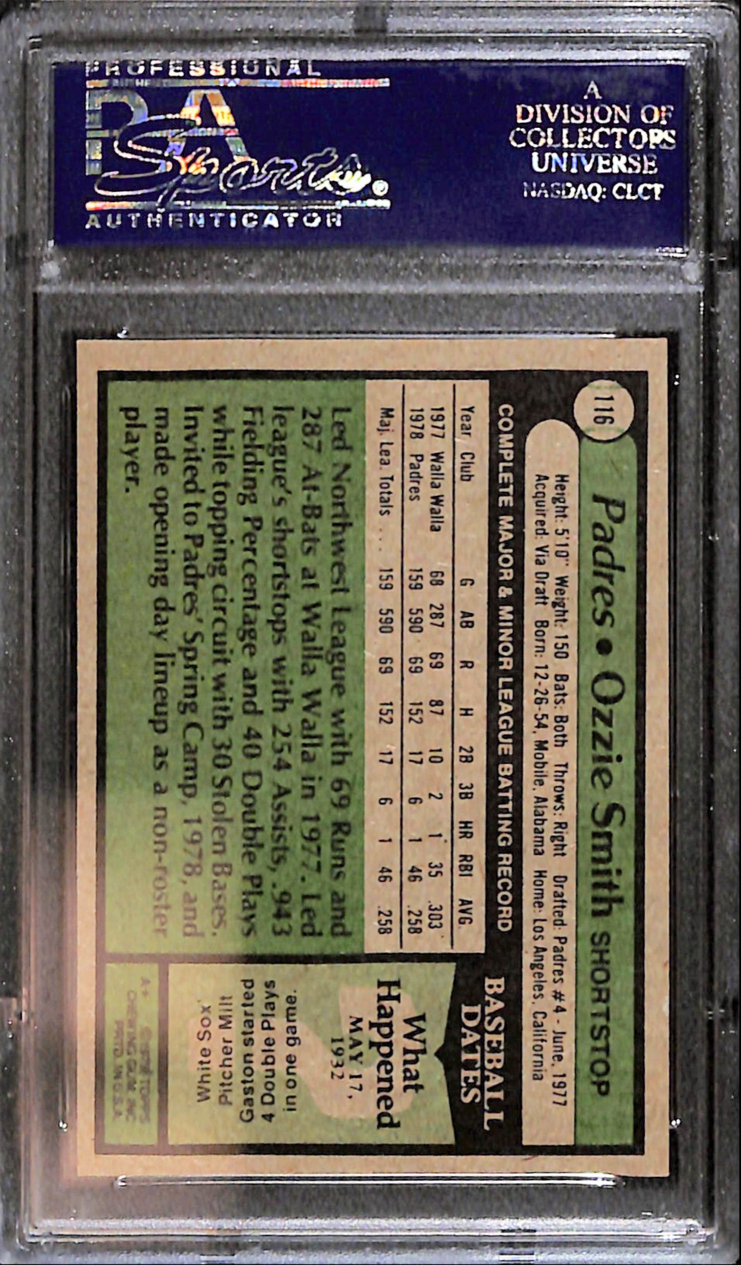 Ozzie Smith 1979 Topps Rookie #116 PSA 9 Mint 8481