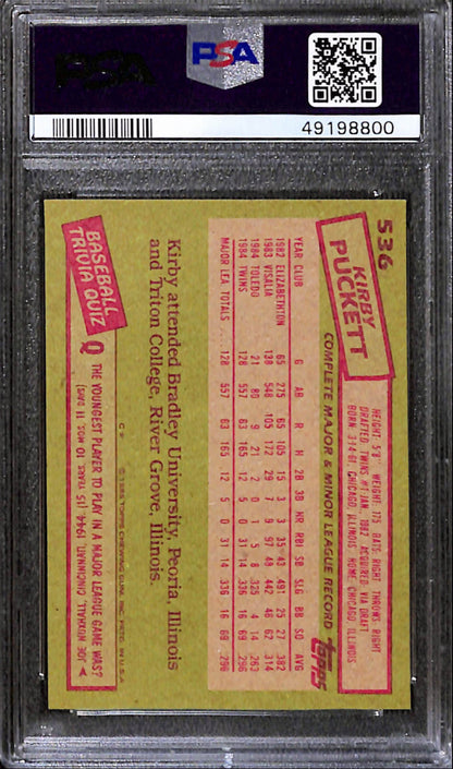 Kirby Puckett 1985 Topps Rookie #536 PSA 10 Gem Mint