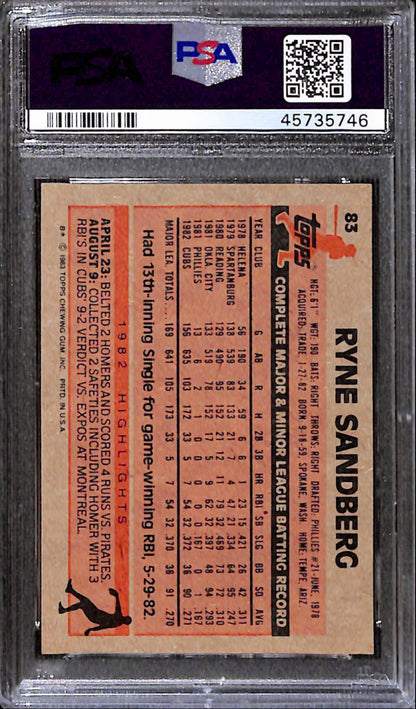 Ryne Sandberg 1983 Topps Rookie #83 PSA 10 Gem Mint