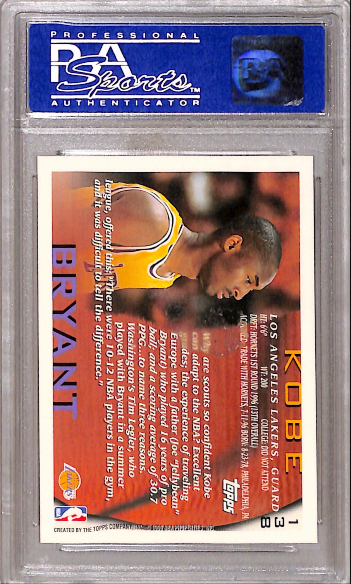 Kobe Bryant 1996 Topps Rookie #138 PSA 8 Nm-Mint 3345