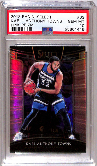 Karl-Anthony Towns 2018 Panini Select Pink Prizm #8/10 PSA 10 Gem Mint