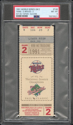 1991 World Series Game 2 Ticket Stub PSA 8 Nm-Mint
