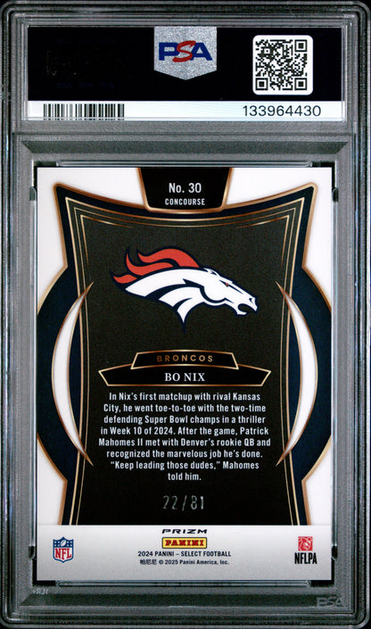 Bo Nix 2024 Panini Select Rookie #30 Dragon Scale Prizm #22/81 PSA 9 Mint