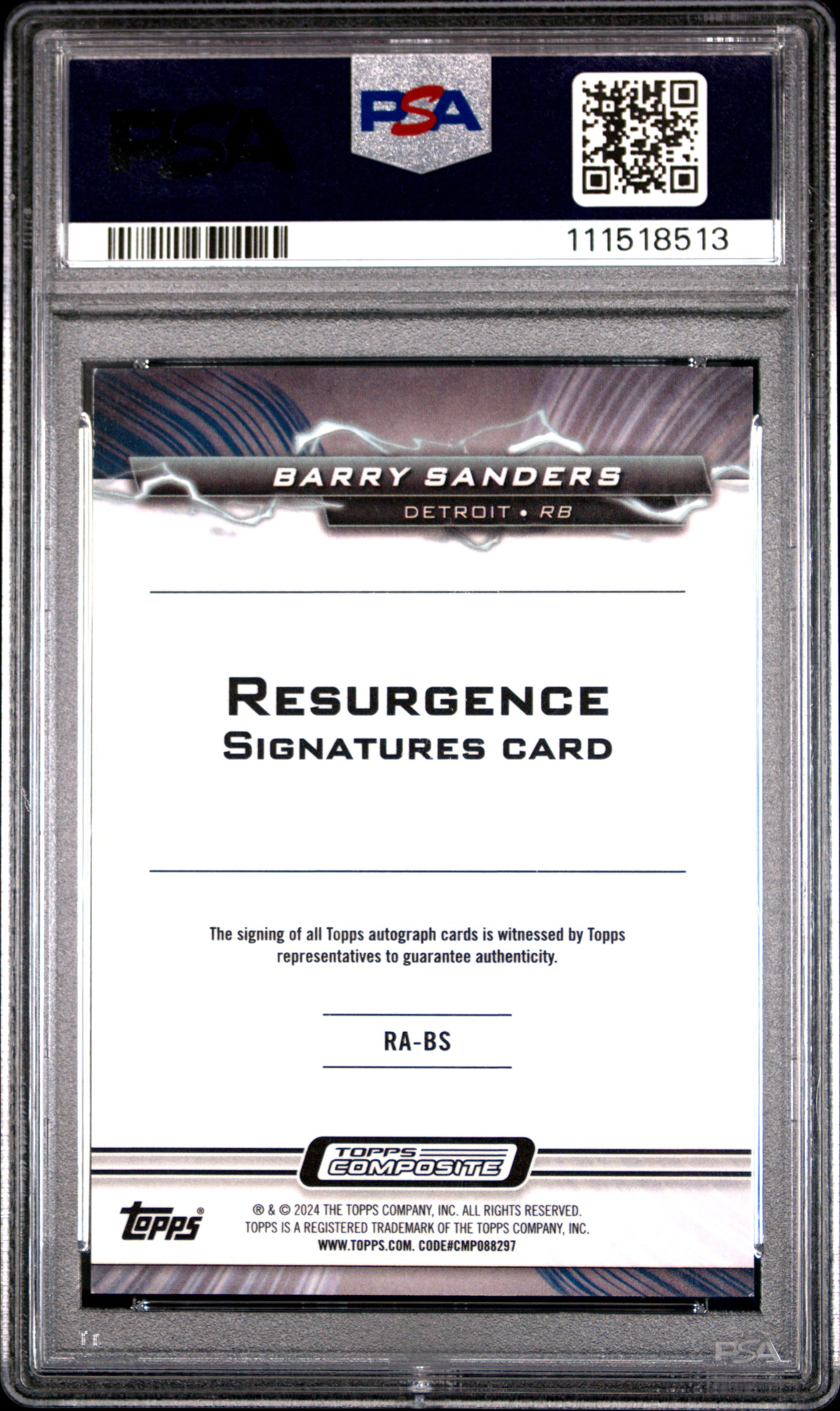 Barry Sanders 2023 Topps Compositie Resurgence Blue Surge Auto #7/15 PSA 9 Mint