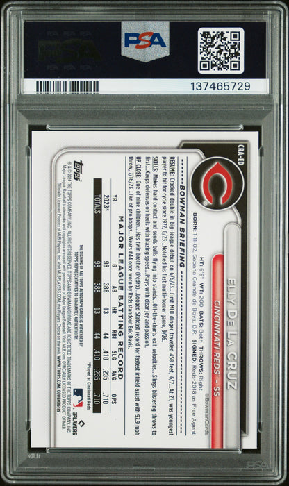 Elly de la Cruz 2024 Bowman Chrome Orage Refractor Auto #5/25 PSA 9 Auto 10