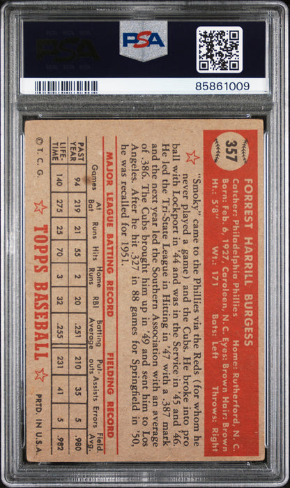 Smoky Burgess 1952 Topps #357 PSA 3 1009