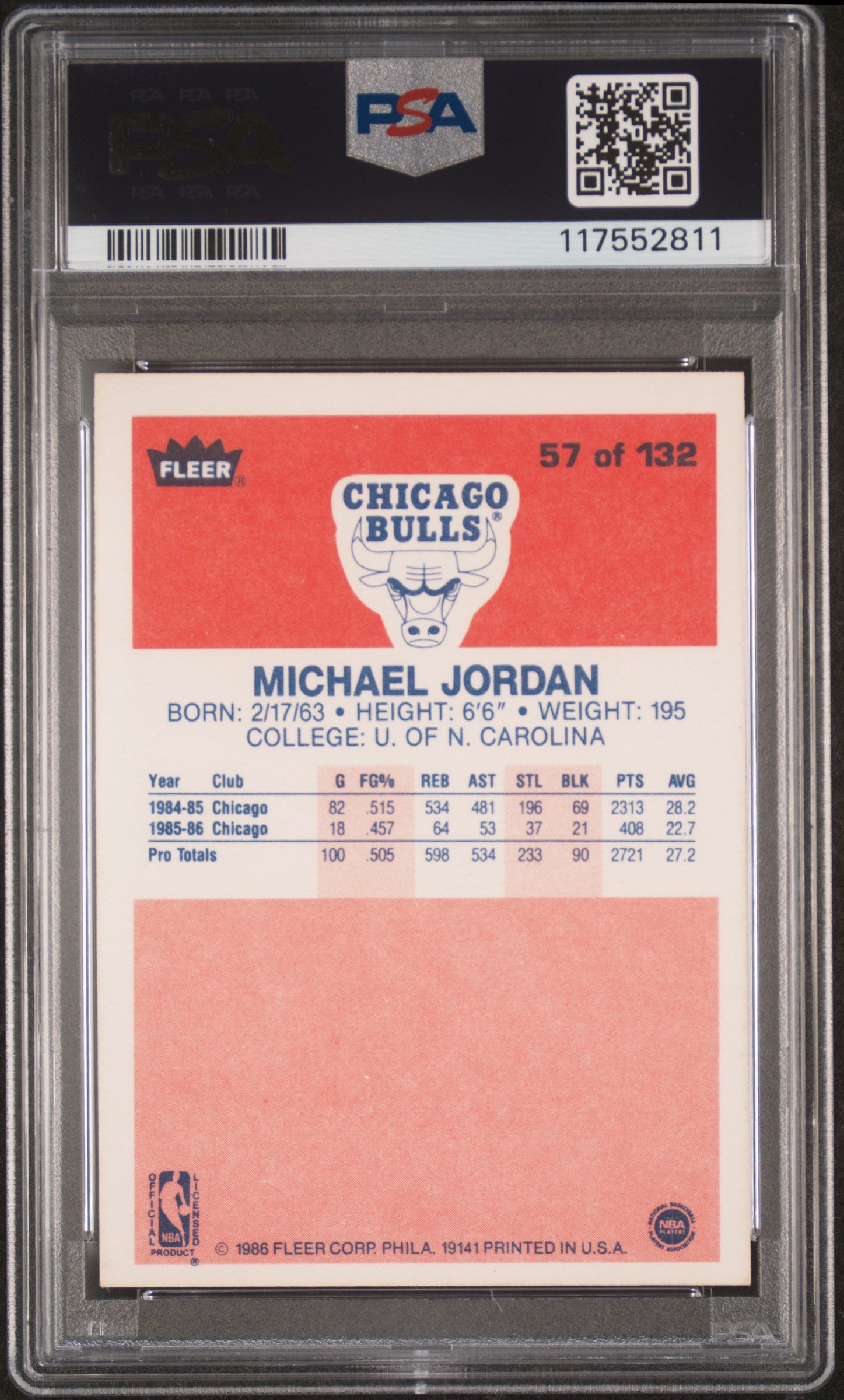 Michael Jordan 1986 Fleer Rookie #57 PSA 5 Ex