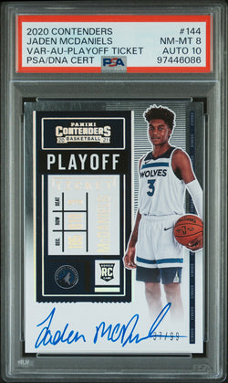 Jaden McDaniels 2020 Panini Contenders Playoff Ticket Variation Auto #37/99 PSA 8 Auto 10