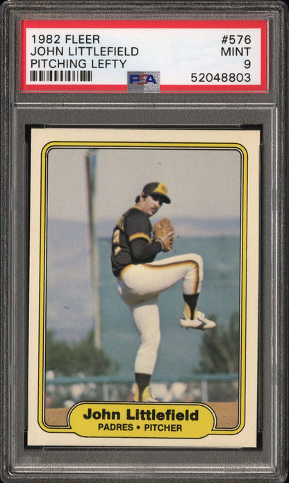 John Littlefield 1982 Fleer Pitching Lefty Error #576 PSA 9 Mint