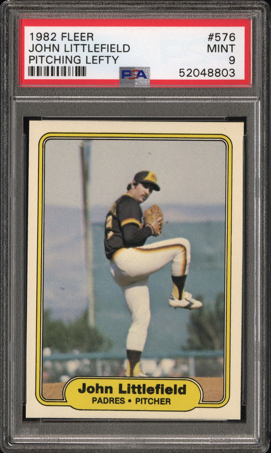 John Littlefield 1982 Fleer Pitching Lefty Error #576 PSA 9 Mint