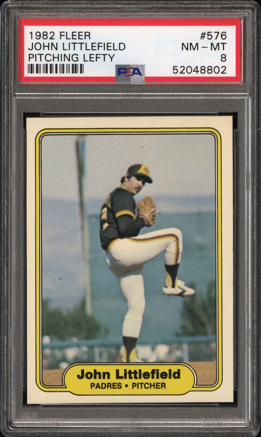 John Littlefield 1982 Fleer Pitching Lefty Error #576 PSA 8 Nm-Mint