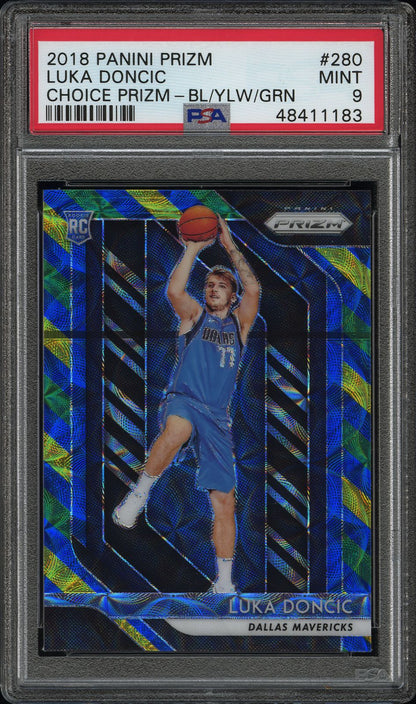 Luka Doncic 2018 Panini Prizm Blue/Yellow/Green Choice Rookie #280 PSA 9 Mint