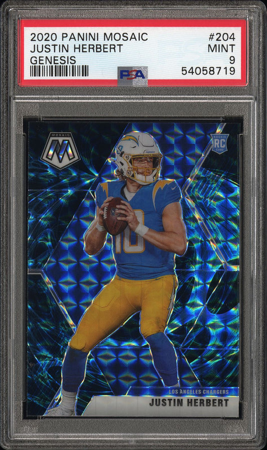 Justin Herbert 2020 Panini Mosaic Genesis RC #204 PSA 9 Mint