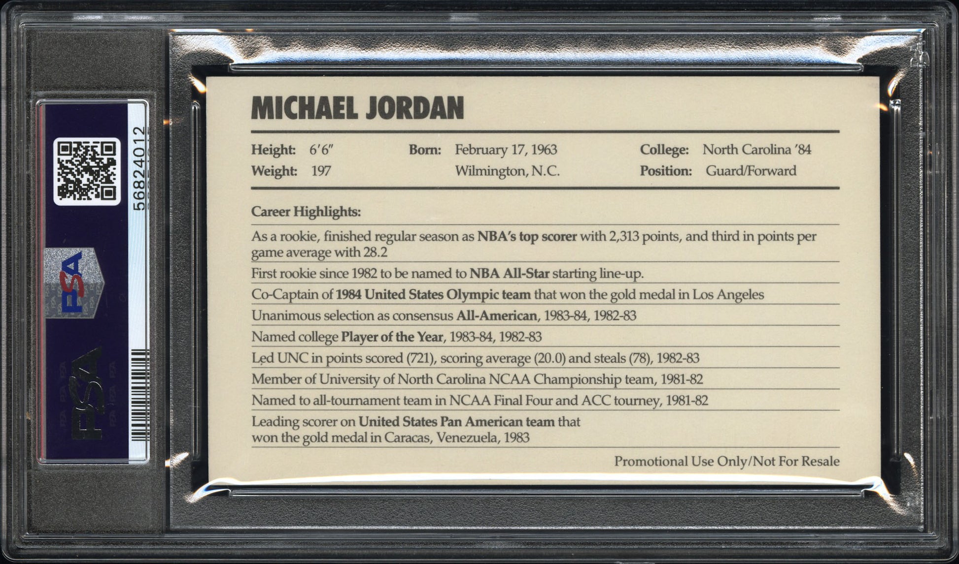 Michael Jordan 1985 Nike Promo PSA 8 Nm-Mint