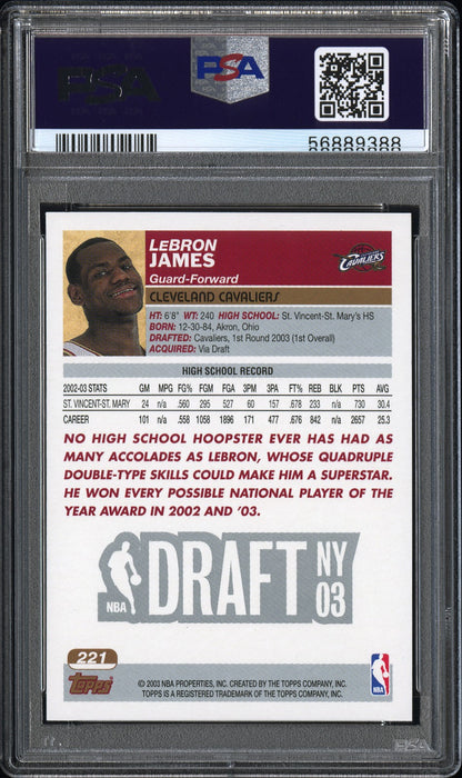 LeBron James 2003 Topps 1st Edition Rookie #221 PSA 9 Mint