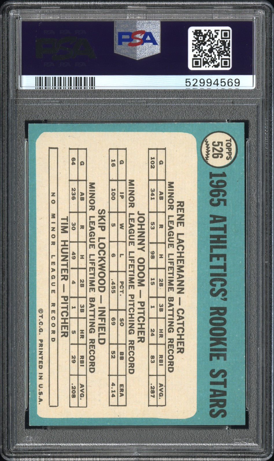 Jim Catfish Hunter 1965 Topps Rookie #526 PSA 9 Mint