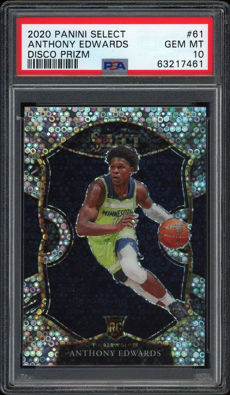 Anthony Edwards 2020 Panini Select Rookie #61 Disco Prizm PSA 10 Gem Mint 7461
