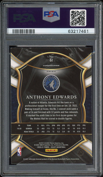 Anthony Edwards 2020 Panini Select Rookie #61 Disco Prizm PSA 10 Gem Mint 7461
