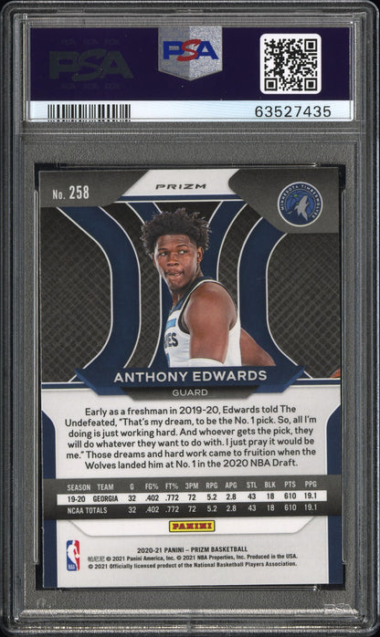 Anthony Edwards 2020 Panini Prizm Silver Rookie #258 PSA 10 Gem Mint 7435